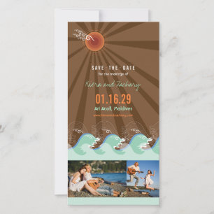 Save The Date Cool D'Été Aqua Waves Et Sun Beach Brown Photo