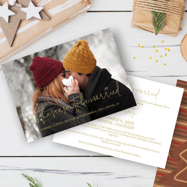 Save The Date Cool Photo Christmas Wedding Elegant Modern Script (Chic Photo Christmas Wedding Elegant Modern Script Save the Date Card with Envelope.)