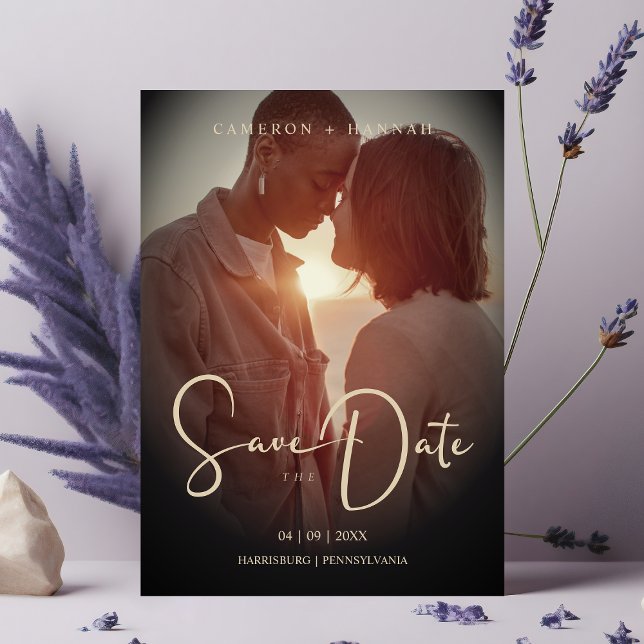 Save The Date Cool Script Sophisticated Fake Golden Trendy Photo (Créateur téléchargé)