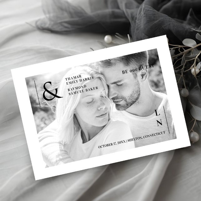 Save The Date Cool Ultra Modern Trendy Black and White Photo  (Cool Ultra Modern Trendy Black and White Photo Save the Date with Envelope and QR Code.)