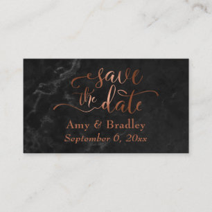 Save the Date   Copper Script over Black Marble Enclosure Card