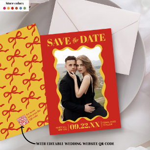 Save The Date Coquette Bow Retro Photo Mariage