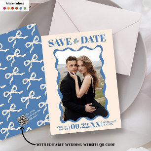 Save The Date Coquette Bow Retro Photo Mariage