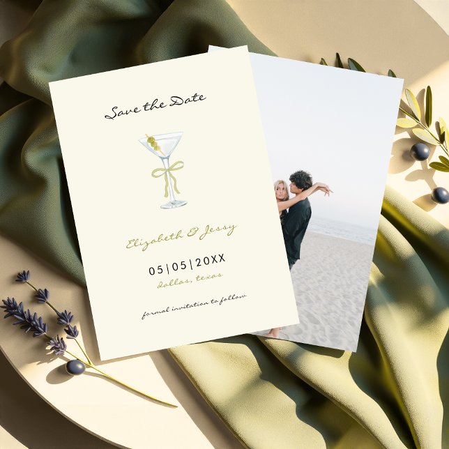 Save The Date Coquette Martini Bow manuscrite Enregistrer la dat (Créateur téléchargé)