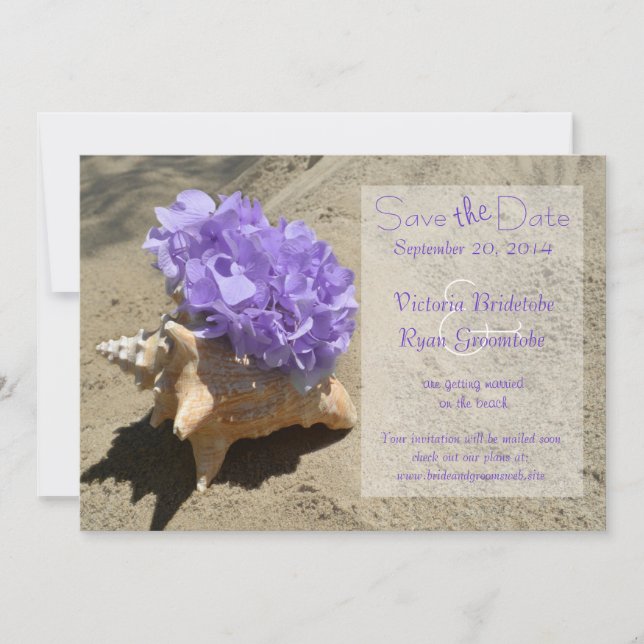 Save The Date Coquillage et Hortensia Violet Enregistrer la Date (Devant)