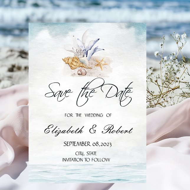 Save The Date Coquillages D'Aquarelle, Mer Enregistrer La Date (Créateur téléchargé)