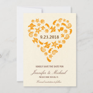 Save The Date Coquillages & Starfish Coeur Eté Plage Mariage