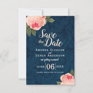 Save The Date Corail et Bleu Nuit Shabby Chic Enregistrer la Dat