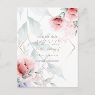 Save the Date    Coral/Lilac Aquarelle Peony Postcard