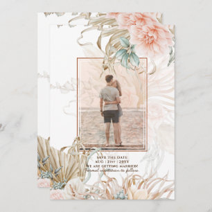 Save The Date Coral Pampas rose Mariage PHOTO