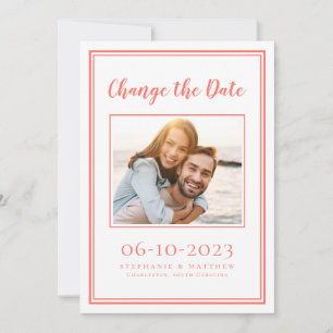 Save The Date Coral Postpondu Moderne Mariage Photo Simple