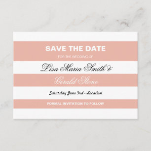 Save The Date Coral & White Elegant Stripe Wedding