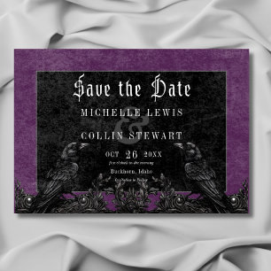 Save The Date Corbeau noir gothique et Rose Mariage violet