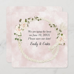 Save The Date Corde Blanche Avec Bouquets Hydrangea