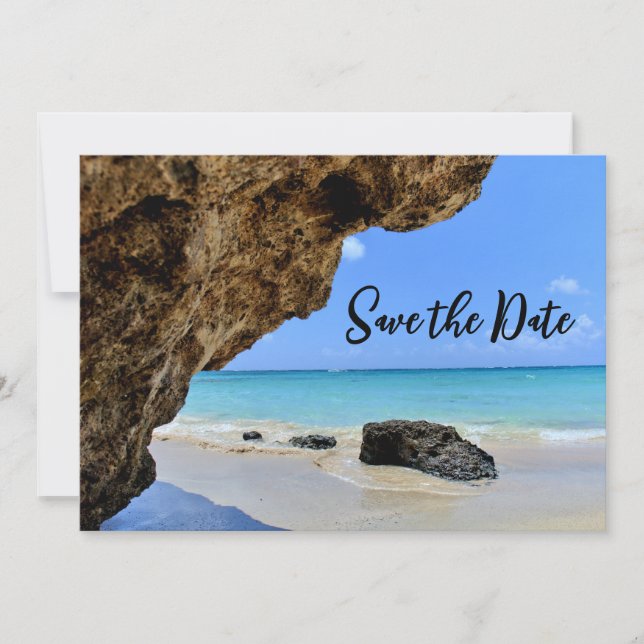 Save The Date Côte de plage tropicale avec un Mariage de Big Roc (Devant)