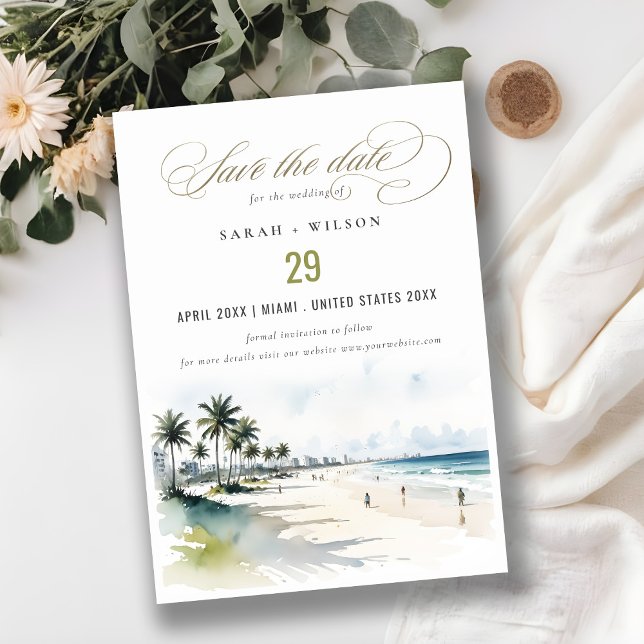 Save The Date Côte Miami Beach Palm Tree Mariage d'aquarelle (Créateur téléchargé)
