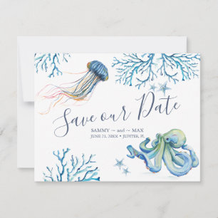Save The Date Côtier Sauvez la date avec Aquarelle Mer