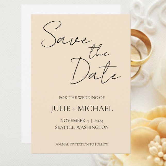 Save The Date Couleur Champagne Mariage de Style Simple (In Situ Wedding)