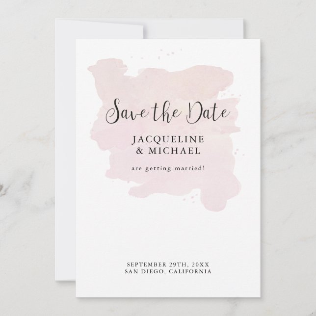 Save The Date Couleur d'aquarelle rose pâle simple et élégant (Devant)