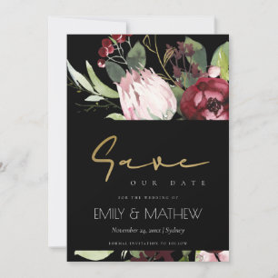 SAVE THE DATE COULEUR D'EAU FLORALE BLACK ROSE BOURGOGNE