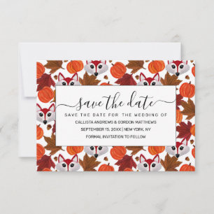 Save The Date Couleur d'eau Maple Leaf Citrouille Acorn Chat Fox