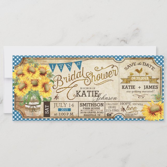 Save The Date Country Pique-nique Tournesols Fête des mariées ru (Devant)
