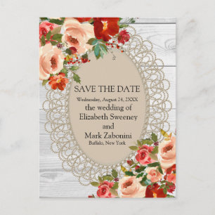 Save the Date Country Rustic White Wood Postcard