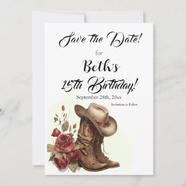 Save The Date Country Western, Rose, 15e anniversaire (Devant)