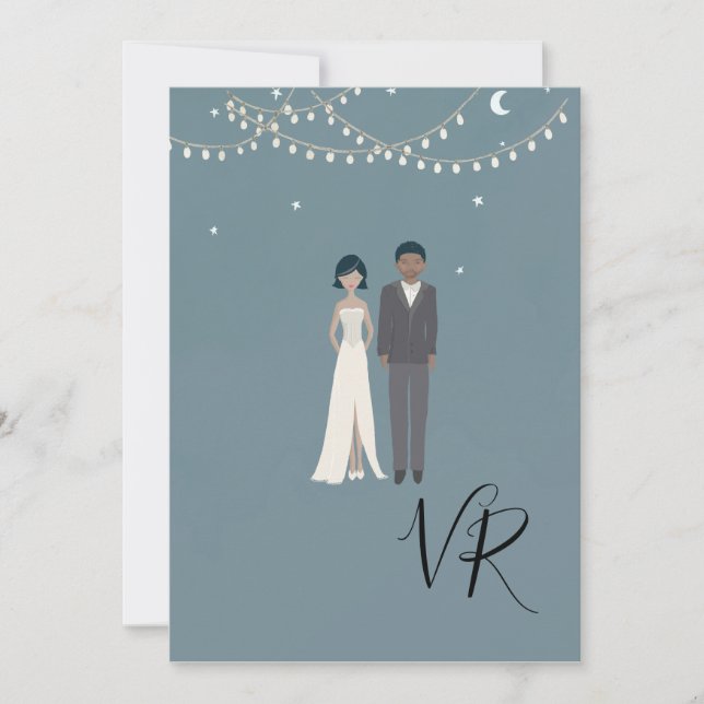 Save The Date Couple Afro-Américain Simple Illustré (Devant)