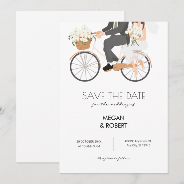 Save The Date Couple amoureux faisant une balade à bicyclette ma (Devant / Derrière)