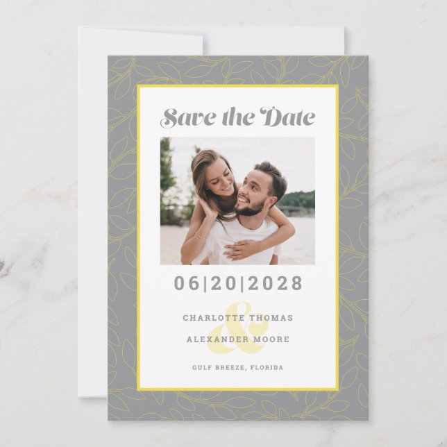 Save The Date Couple engagé Photo moderne gris jaune Motif (Devant)