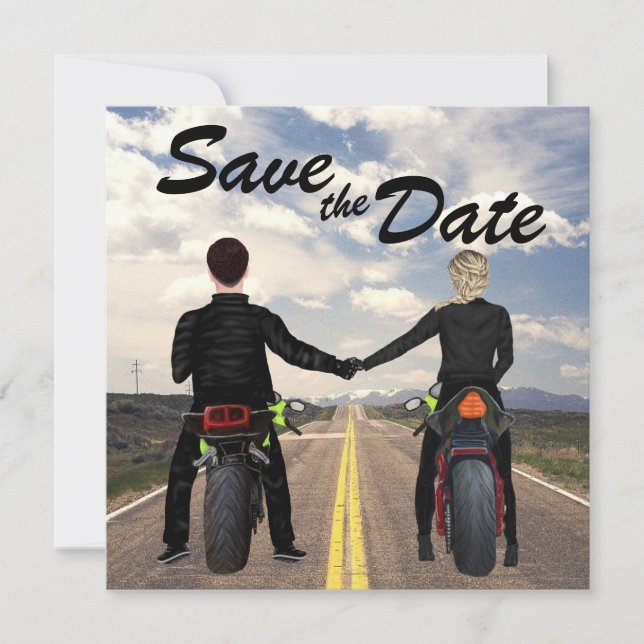 Save The Date Couple équitation Motos Mariage de route et de cha (Devant)