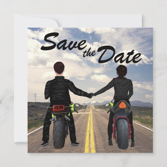 Save The Date Couple équitation Motos Mariage de route et de cha (Devant)