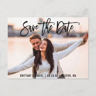Save The Date Couple Photo Brush Script B Card