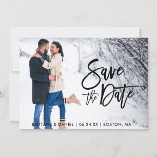 Save The Date Couple Photo Brush Script Card
