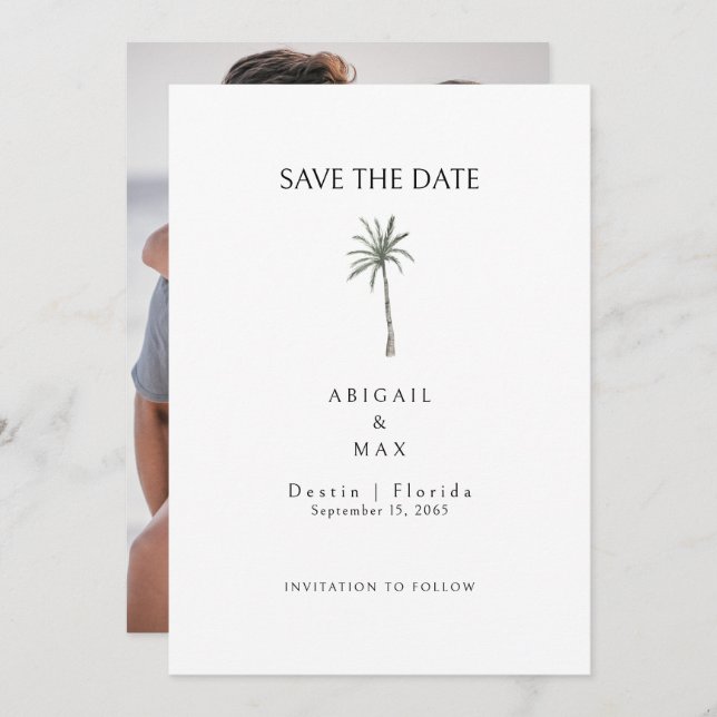 Save The Date Couple Photo Palm Tree Enregistrer la date (Devant / Derrière)