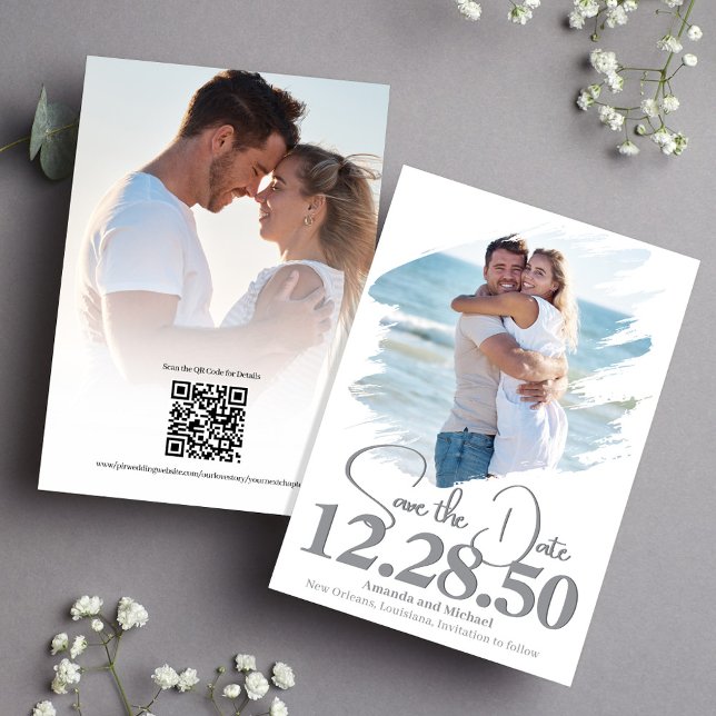 Save The Date Coups de pinceau photo simples pour le mariage Enr (Wedding save the date photo cards.)