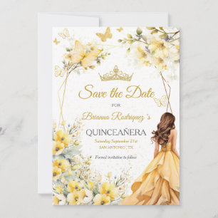 Save The Date Couronne de fleurs papillons Tiara Jaune Doré Quin
