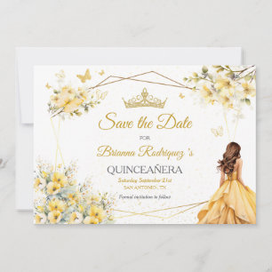 Save The Date Couronne de fleurs papillons Tiara Jaune Doré Quin