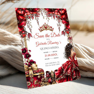 Save The Date Couronne de fleurs Tiara Rouge Doré pour Quinceañe