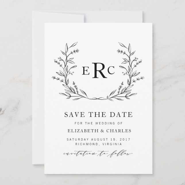 Save The Date Couronne de monogramme Enregistrer la date (Devant)