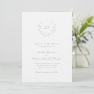 Save The Date Couronne de monogramme vert sauge Mariage élégant