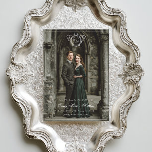 Save The Date Couronne de monogramme vintage élégant mariage pho