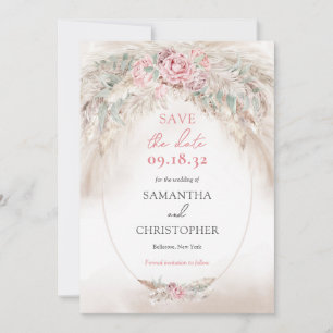 Save The Date Couronne de pampa minimaliste et rose poudrée vert