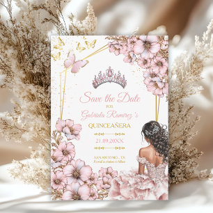 Save The Date Couronne de papillon Quinceañera Tiara Doré Rose