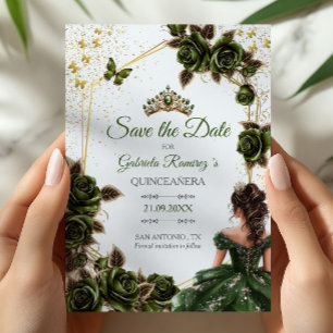 Save The Date Couronne de roses dorées vertes Tiara Papillon Qui
