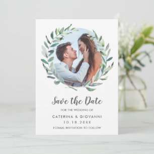 Save The Date Couronne de verdure rustique Photo Élégant Mariage