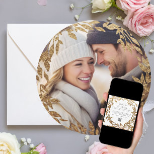 Save The Date Couronne dorée tissée   Photo Mariage rond du code