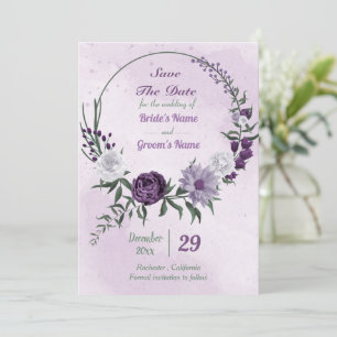 Save The Date couronne fleurie violette et blanche