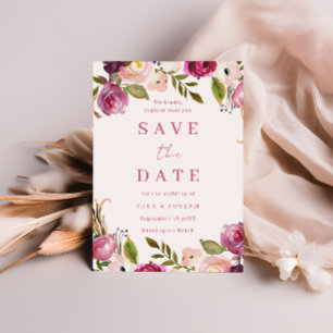 Save The Date Couronne florale aquarelle rose vibrant mariage